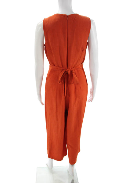 Calvin Klein Women Jumpsuit Orange Sleeveless Zip Round Neck Polyester Size 4