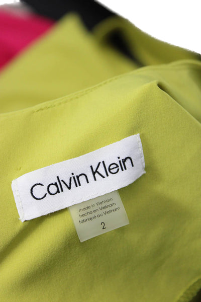 Calvin Klein Women Shift Dress Green Full Length Zip Round Neck Size 2