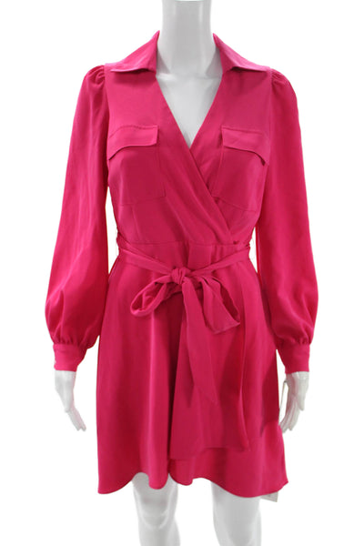 DKNY Womens Wrap Dress Pink Collared Long Sleeve Tie Waist Size 4P