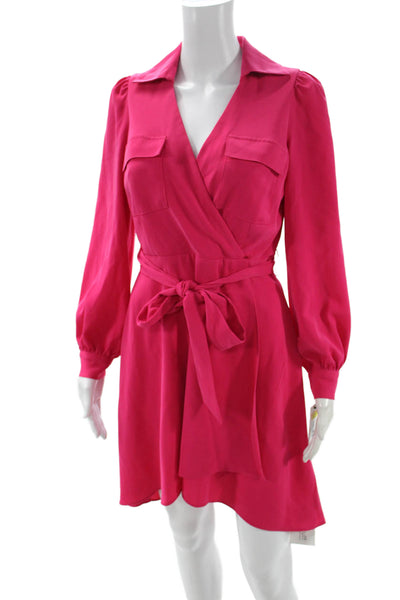 DKNY Womens Wrap Dress Pink Collared Long Sleeve Tie Waist Size 4P