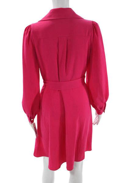 DKNY Womens Wrap Dress Pink Collared Long Sleeve Tie Waist Size 4P