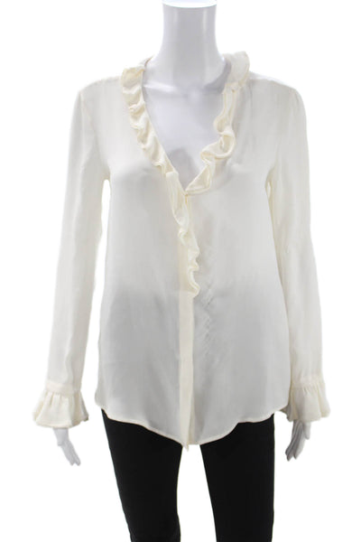 Etro Womens Basic Silk V-Neck Long Sleeve Blouse White Button Size 38
