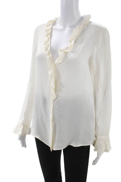Etro Womens Basic Silk V-Neck Long Sleeve Blouse White Button Size 38