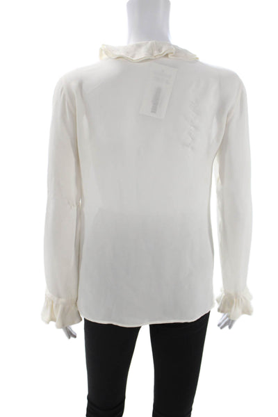 Etro Womens Basic Silk V-Neck Long Sleeve Blouse White Button Size 38