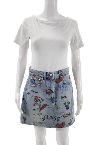 MSGM Womens Cotton Blue Mini Skirt Knee Length Button Size 42