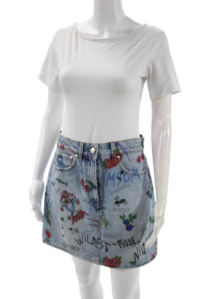 MSGM Womens Cotton Blue Mini Skirt Knee Length Button Size 42