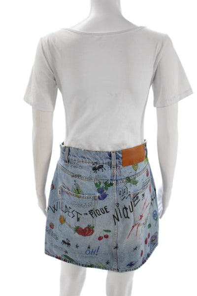 MSGM Womens Cotton Blue Mini Skirt Knee Length Button Size 42