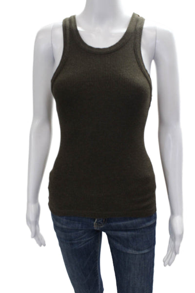 Agolde Women Basic Tank Sleeveless Round Neck Green Size XS
