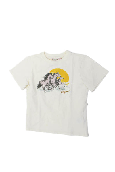 Bonpoint Girls Cotton Graphic Print Crew Neck Short Sleeve T-Shirt Beige Size 10