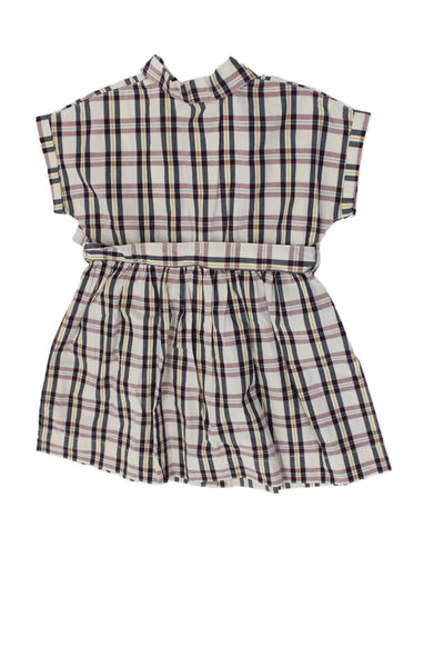 Bonpoint Girls Cotton Plaid Collar Short Sleeve Belted Dress Brown Size 4A