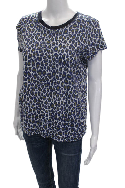 Goldie Women Blue Animal Print Pima Cotton Crew Neck Tshirt Short Sleeve Size M