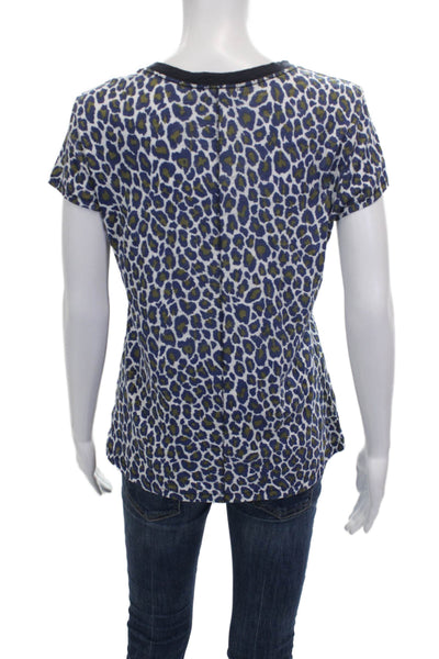 Goldie Women Blue Animal Print Pima Cotton Crew Neck Tshirt Short Sleeve Size M
