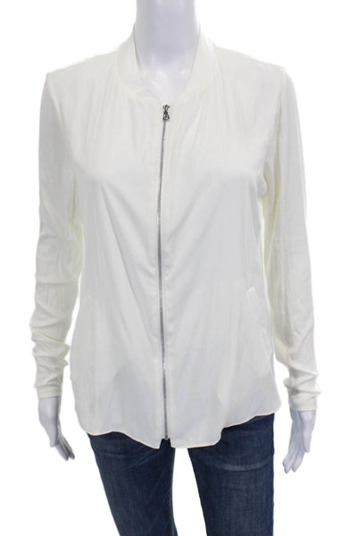 Lola & Sophie Womens Bomber Jacket White Polyester Long Sleeve Size M