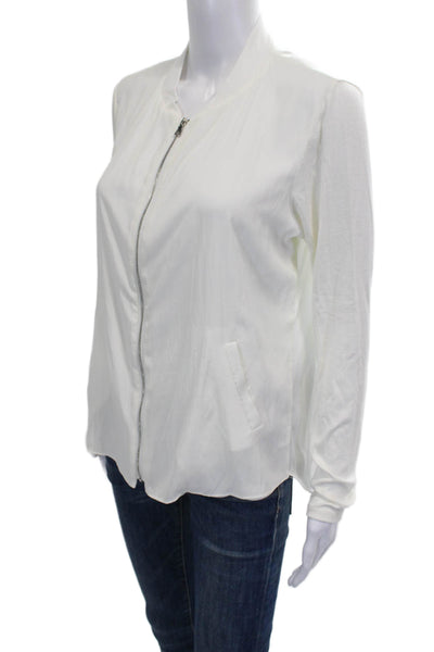 Lola & Sophie Womens Bomber Jacket White Polyester Long Sleeve Size M