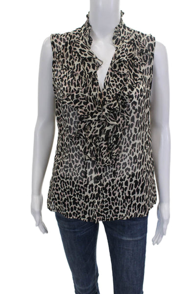 Nanette Lepore Womens Silk Animal Print V-Neck Sleeveless Blouse Size 10