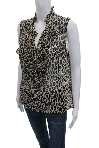 Nanette Lepore Womens Silk Animal Print V-Neck Sleeveless Blouse Size 10