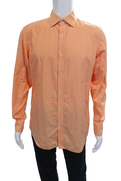 Banana Republic Mens Checkered Long Sleeve Button-Down Shirt Orange Size M