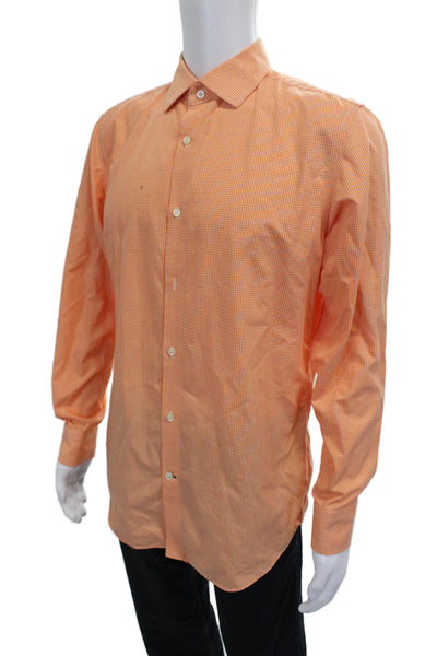 Banana Republic Mens Checkered Long Sleeve Button-Down Shirt Orange Size M