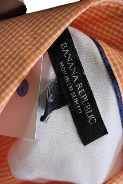 Banana Republic Mens Checkered Long Sleeve Button-Down Shirt Orange Size M