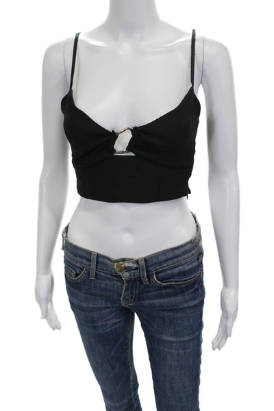 Zara Women Cropped Tank Black Sweetheart Neckline Sleeveless Polyester Size S