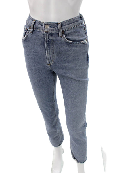 Agolde Womens Tapered Jeans Blue High Rise Button Cotton Size 24