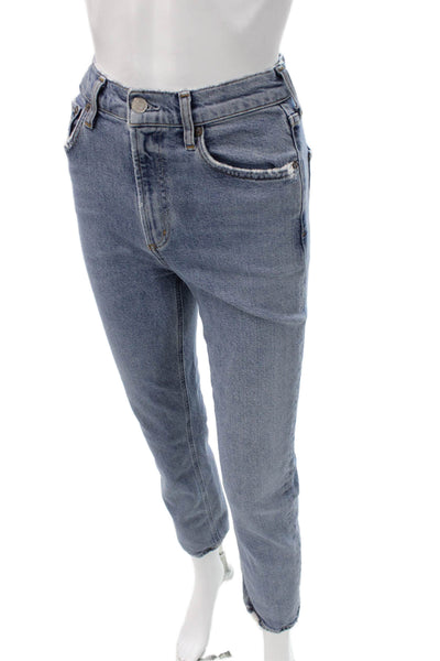 Agolde Womens Tapered Jeans Blue High Rise Button Cotton Size 24