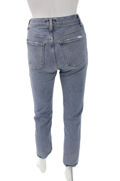Agolde Womens Tapered Jeans Blue High Rise Button Cotton Size 24