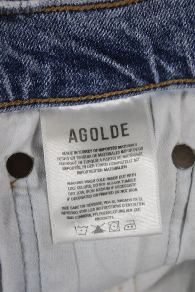 Agolde Womens Tapered Jeans Blue High Rise Button Cotton Size 24