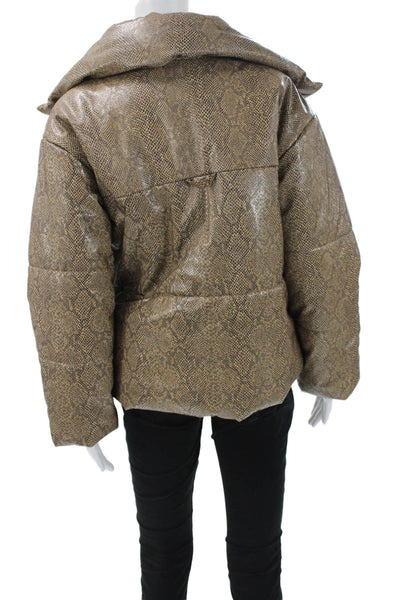 Nanushka Womens Puffer Jacket Brown Animal Print Long Sleeve Button Size XS