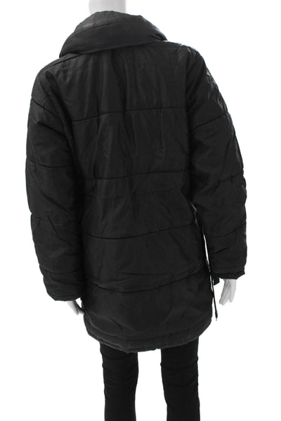 Moschino Jeans Women Black Puffer Jacket Long Sleeve Button Size 8