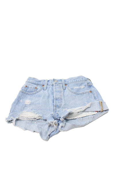 Levi Strauss & Co Women Cut-Off Shorts Blue 100% Cotton Button Size 24
