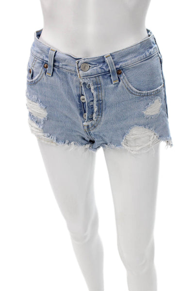 Levi Strauss & Co Women Cut-Off Blue Cotton Shorts Size 25
