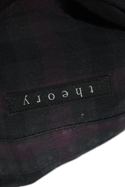 Theory Mens Checkered Collared Long Sleeve Button-Down Shirt Black Size L
