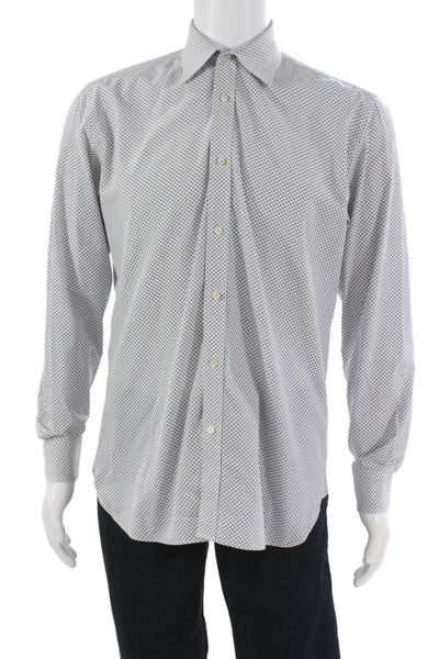 Ted Baker Mens Geometric Long Sleeve Collared Button-Down Shirt White Size 34