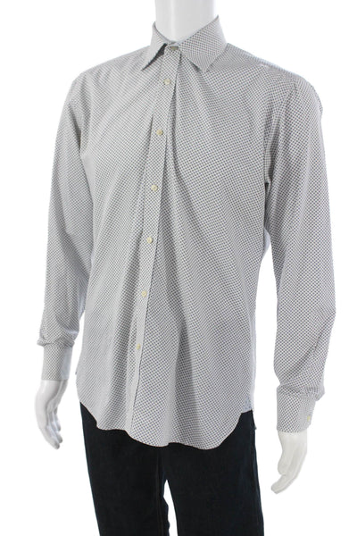 Ted Baker Mens Geometric Long Sleeve Collared Button-Down Shirt White Size 34