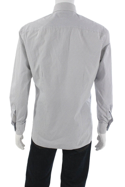 Ted Baker Mens Geometric Long Sleeve Collared Button-Down Shirt White Size 34