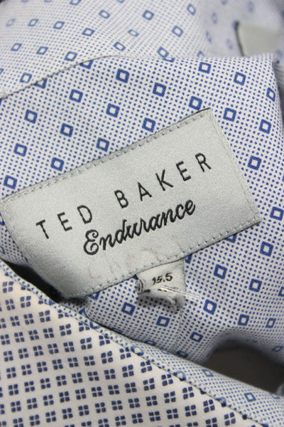 Ted Baker Mens Geometric Long Sleeve Collared Button-Down Shirt White Size 34