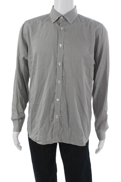 Ted Baker London Mens Geometric Long Sleeve Button-Down Shirt White Size 5