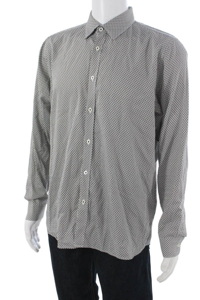 Ted Baker London Mens Geometric Long Sleeve Button-Down Shirt White Size 5