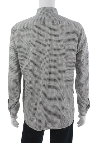 Ted Baker London Mens Geometric Long Sleeve Button-Down Shirt White Size 5