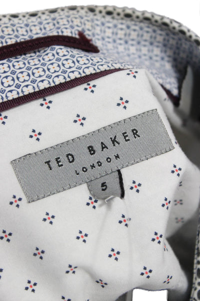 Ted Baker London Mens Geometric Long Sleeve Button-Down Shirt White Size 5