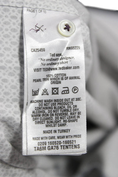 Ted Baker London Mens Geometric Long Sleeve Button-Down Shirt White Size 5