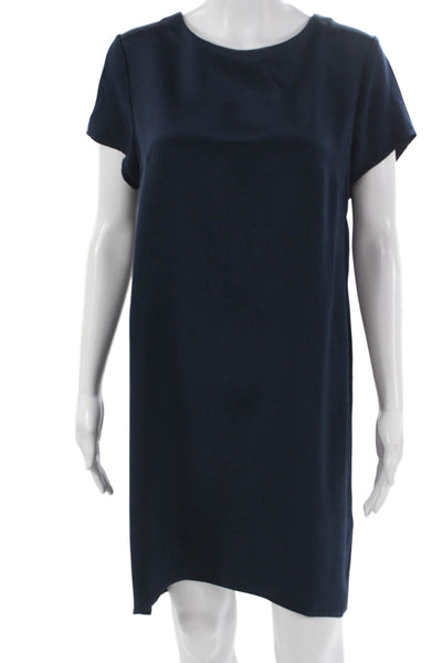 Cuyana Womens Shift Dress Silk Blue Short Sleeve Round Neck Knee Length Size M