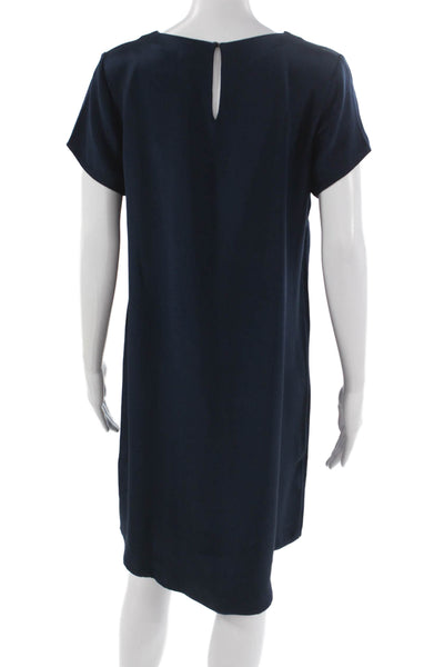 Cuyana Womens Shift Dress Silk Blue Short Sleeve Round Neck Knee Length Size M