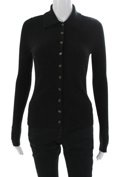 Paige Womens Basic Button-Up Black Collared Long Sleeve Acrylic Size S
