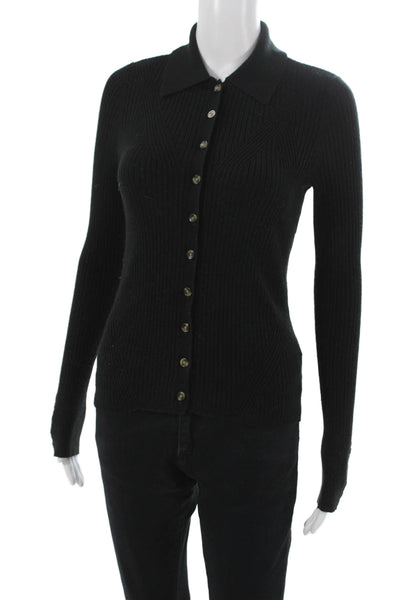 Paige Womens Basic Button-Up Black Collared Long Sleeve Acrylic Size S