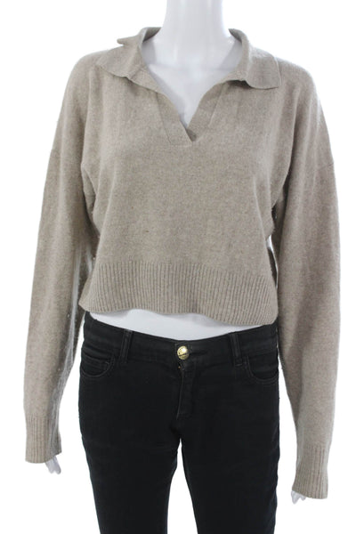 Caara Women Wool Pullover Sweater Collared Beige Long Sleeve Size S
