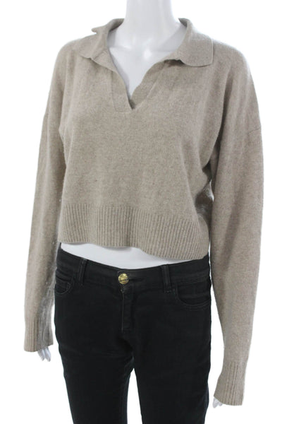 Caara Women Wool Pullover Sweater Collared Beige Long Sleeve Size S