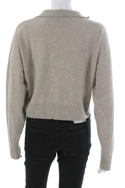 Caara Women Wool Pullover Sweater Collared Beige Long Sleeve Size S