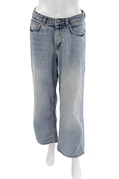 Zara Womens Wide Leg Jeans Blue 100% Cotton High Rise Button Size 4